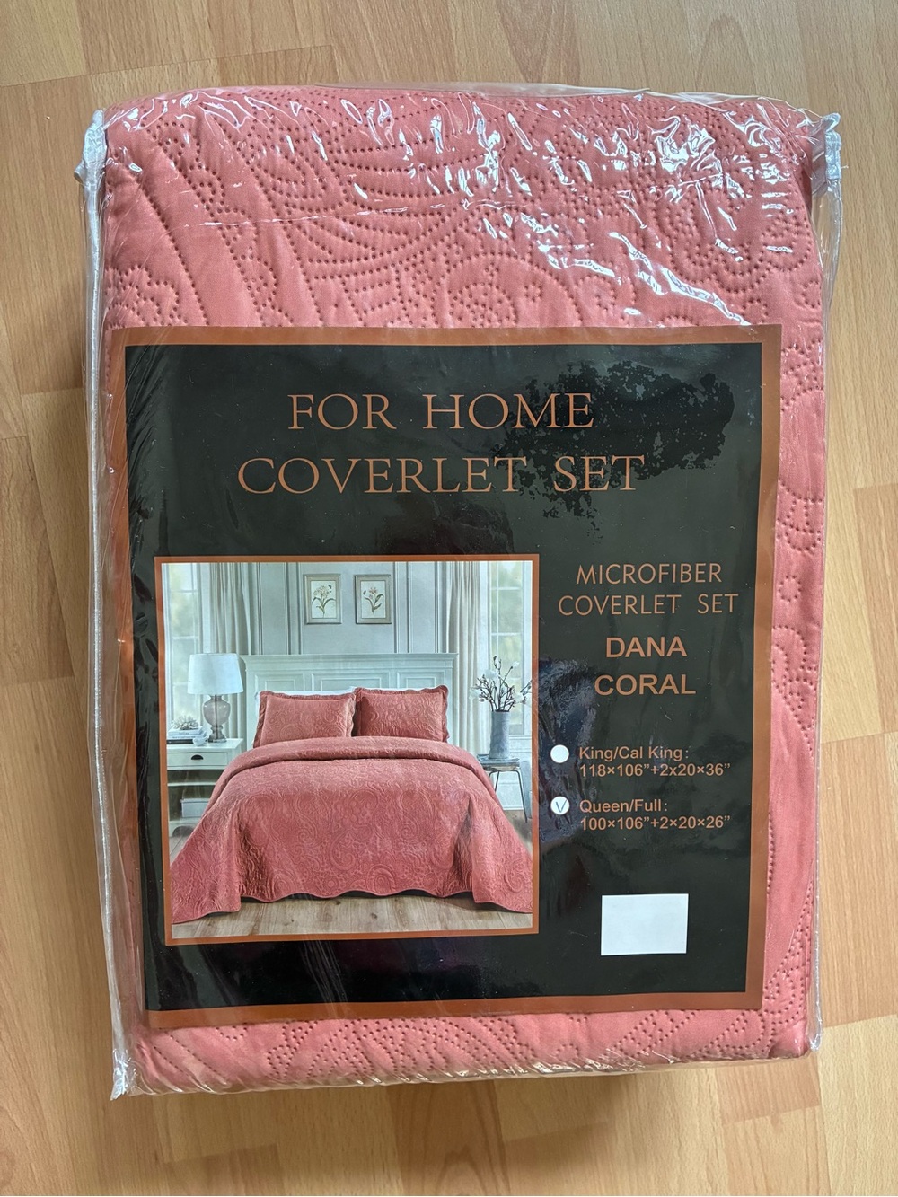 Coverlet Bedding Set Queen Microfiber Coral Color  Machine Washable 3 Pc